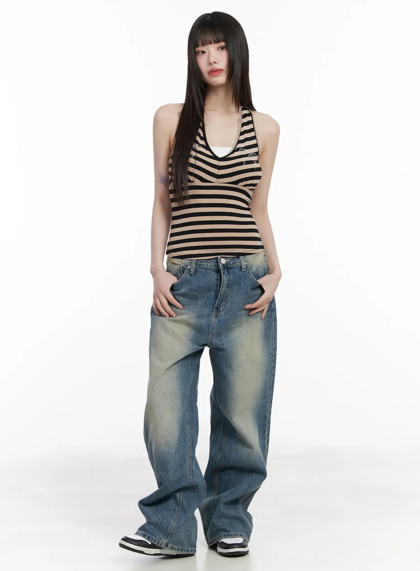 Bow Embellished Stripe Padded Halter Top CM524