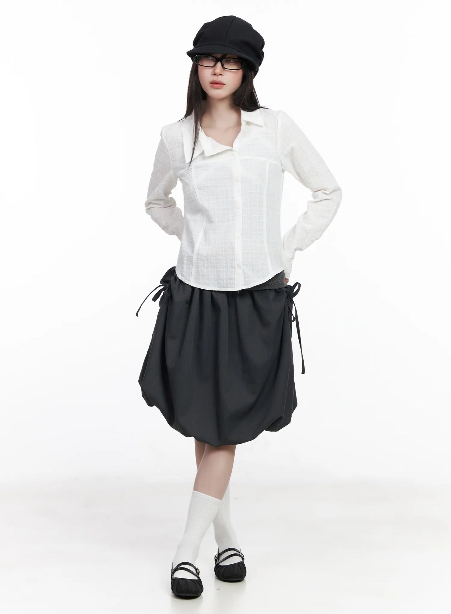 Asymmetric Plaid Long Sleeve Shirt CF523