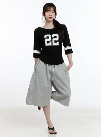 Casual Numeric Print Boatneck Top CA503
