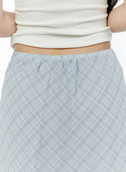 Chiffon Flare Plaid Midi Skirt IY507