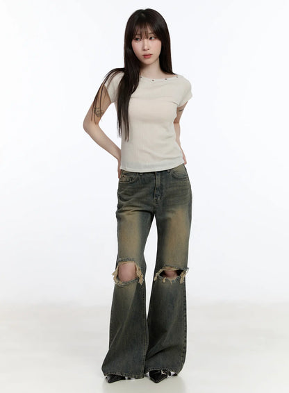 Andie Distressed Bootcut Jeans CA503