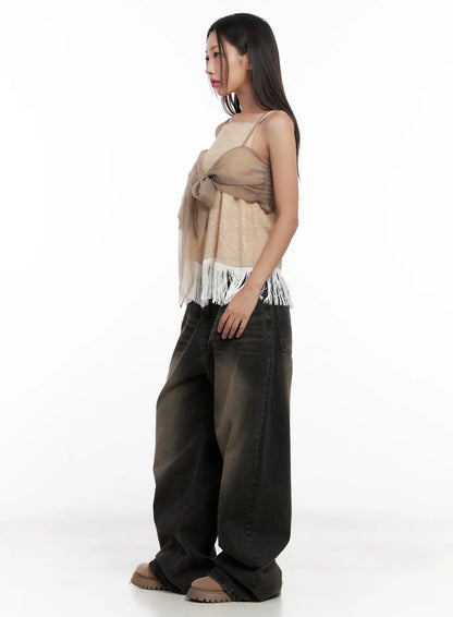 Ari Washed Wide-Leg Denim Jeans CL521