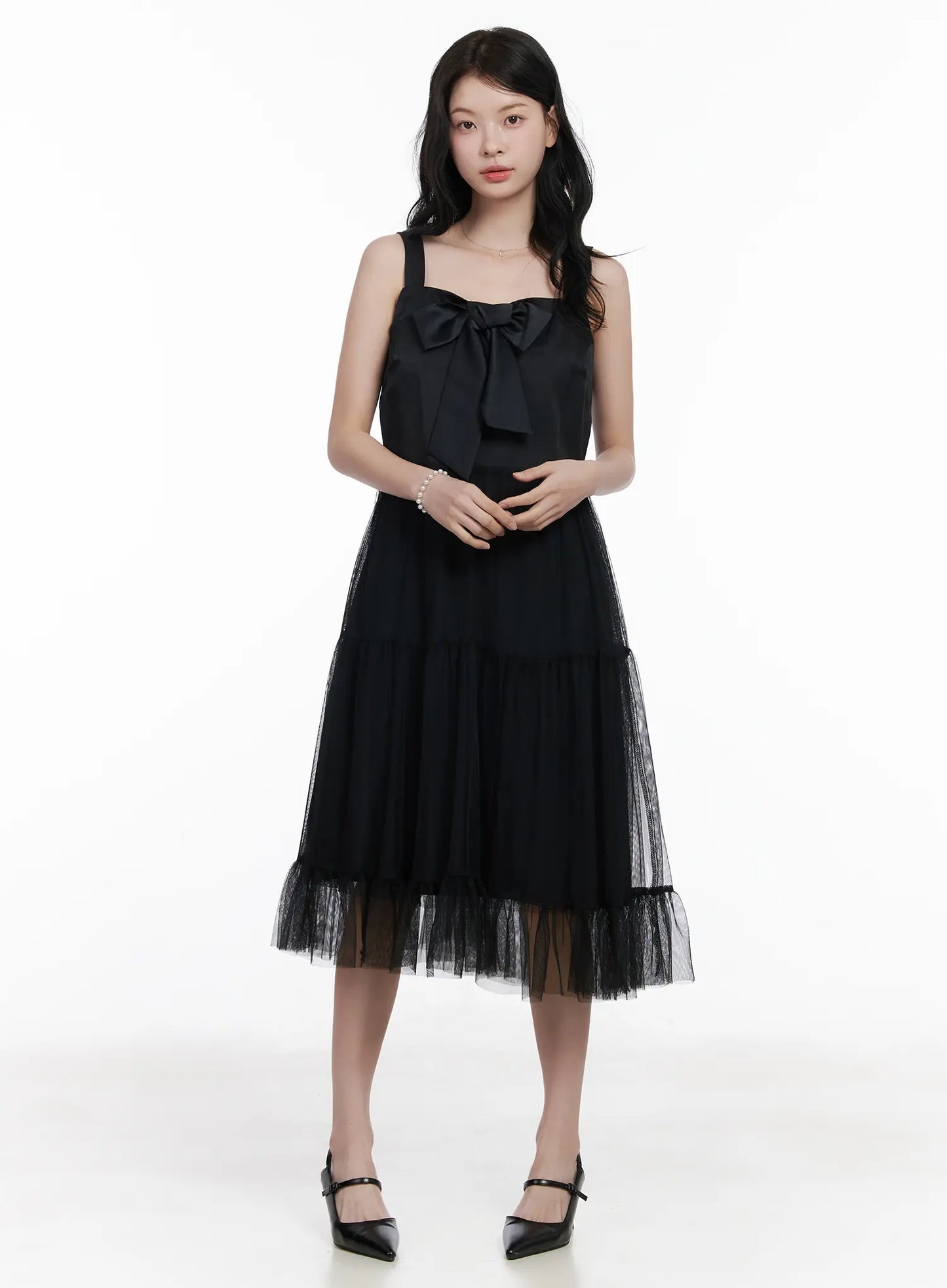 Bow Tiered Tulle Midi Dress CA509