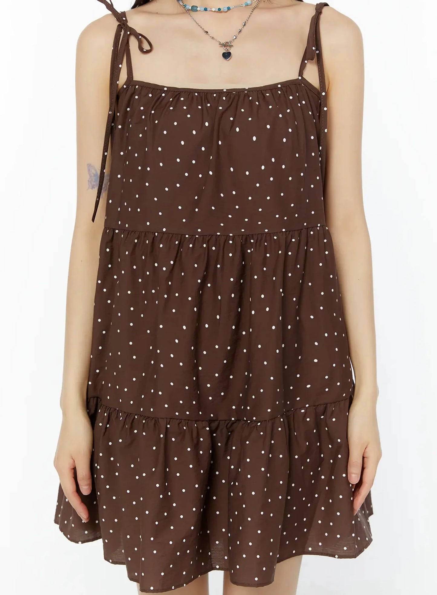Brown Polka Dot Tiered Dress IU518
