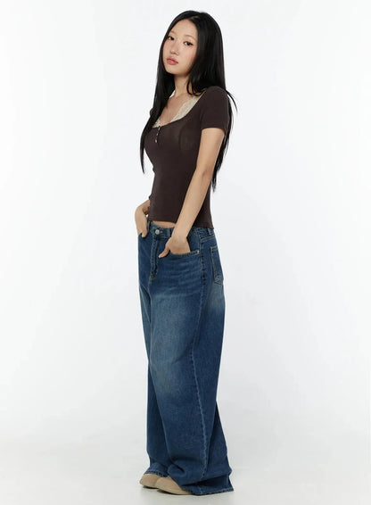 Amos Wide-Leg Washed Jeans IU522