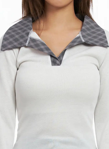 Checkered Collar Top IN528