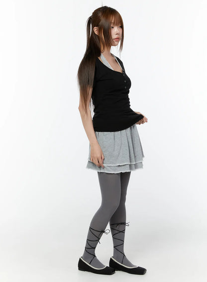 Basic Heart Neck Button Top CY519