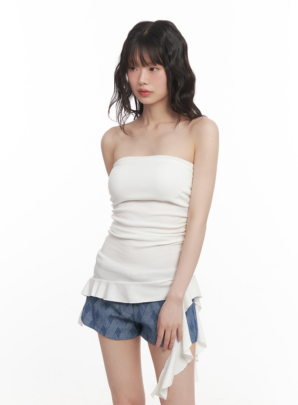 Asymmetric Frill Tube Top CM520