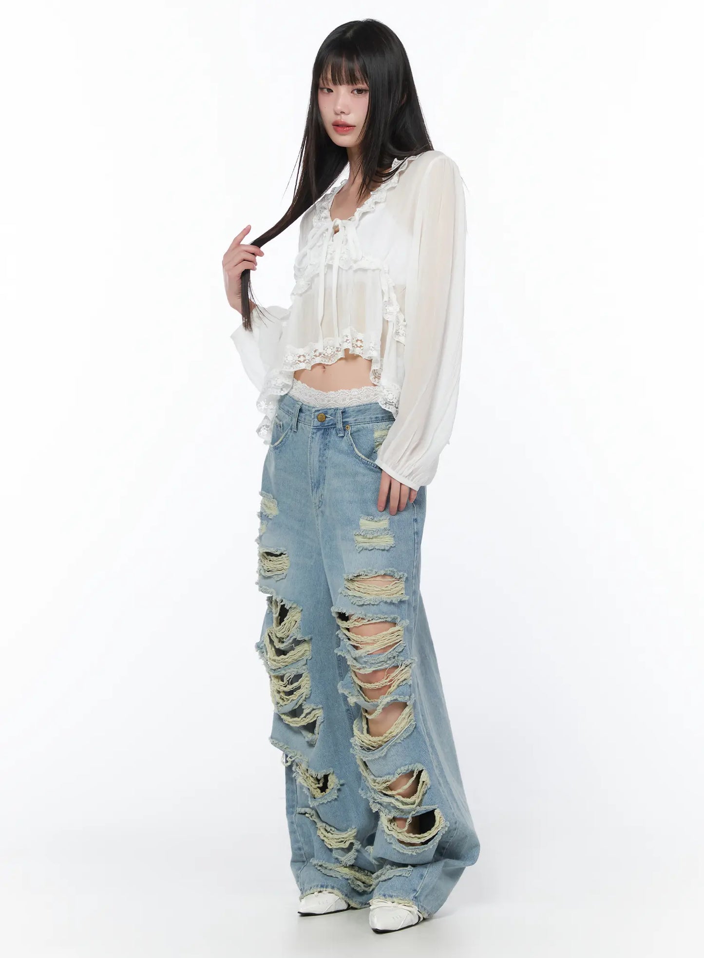 Clementine Distressed Wide Leg Jeans CA528