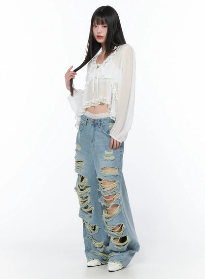 Clementine Distressed Wide Leg Jeans CA528