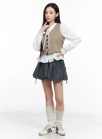 Buttoned Back Belted Crop Vest CM519