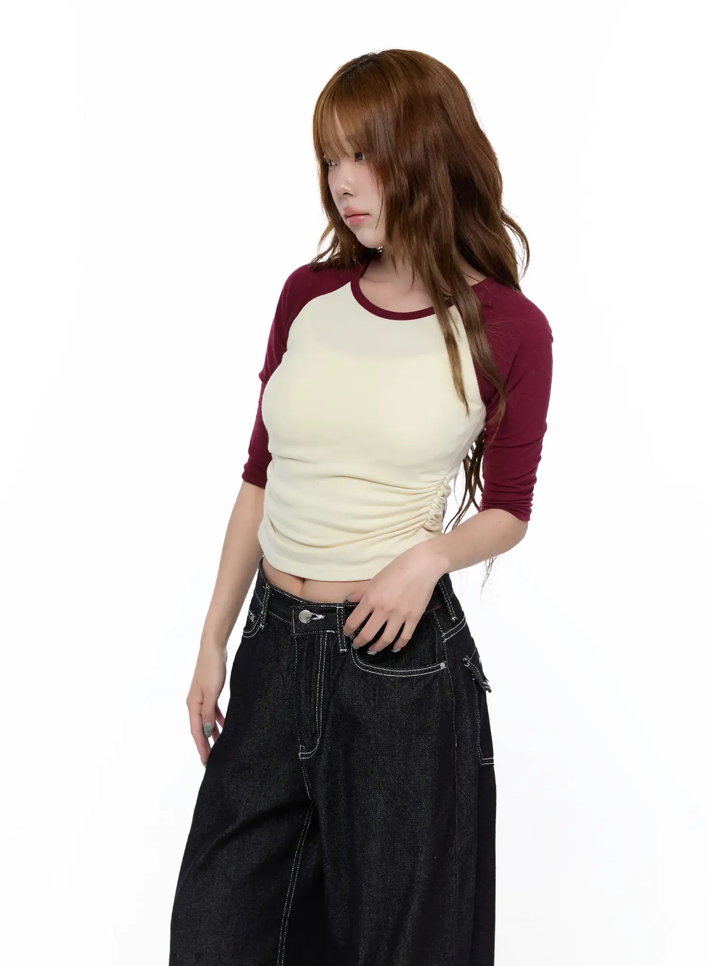 Casual Two-Tone 3/4 Sleeve Top CA521