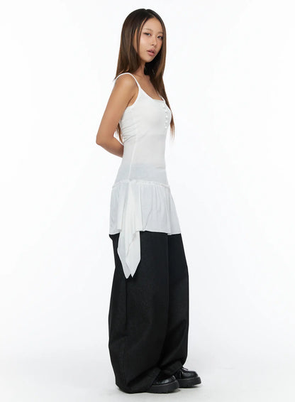 Asymmetrical Sheer Ruffle Tank Top CA516