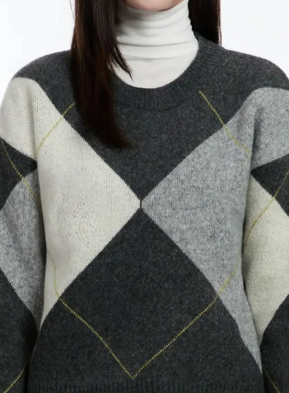 Argyle Pattern Knit Sweater ID526