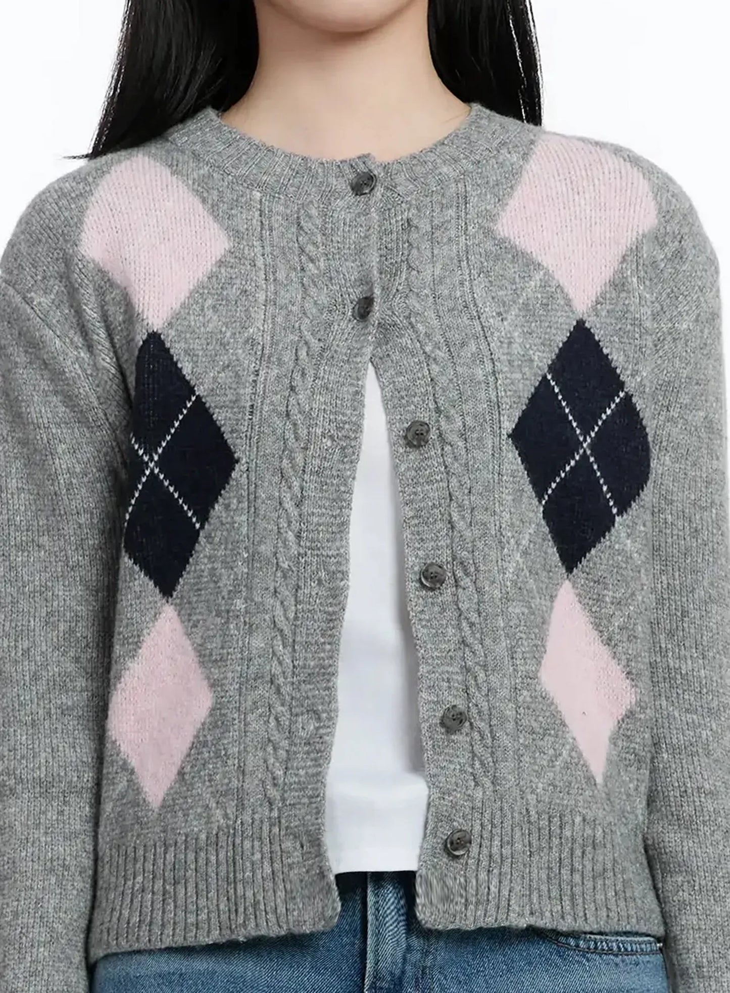 Argyle Pattern Knit Cardigan IM519
