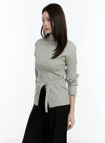 Buckle Ribbed Half Turtleneck Sweater