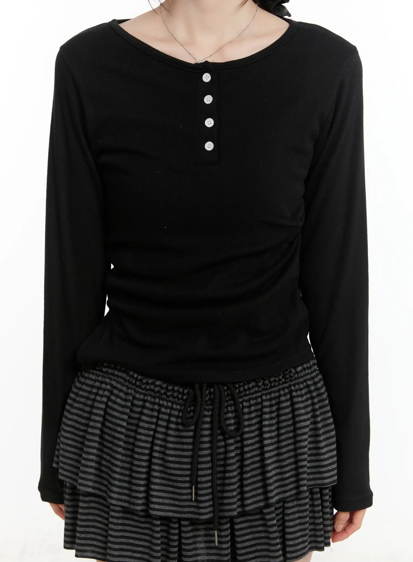 Button Accent Long Sleeve Top CM510