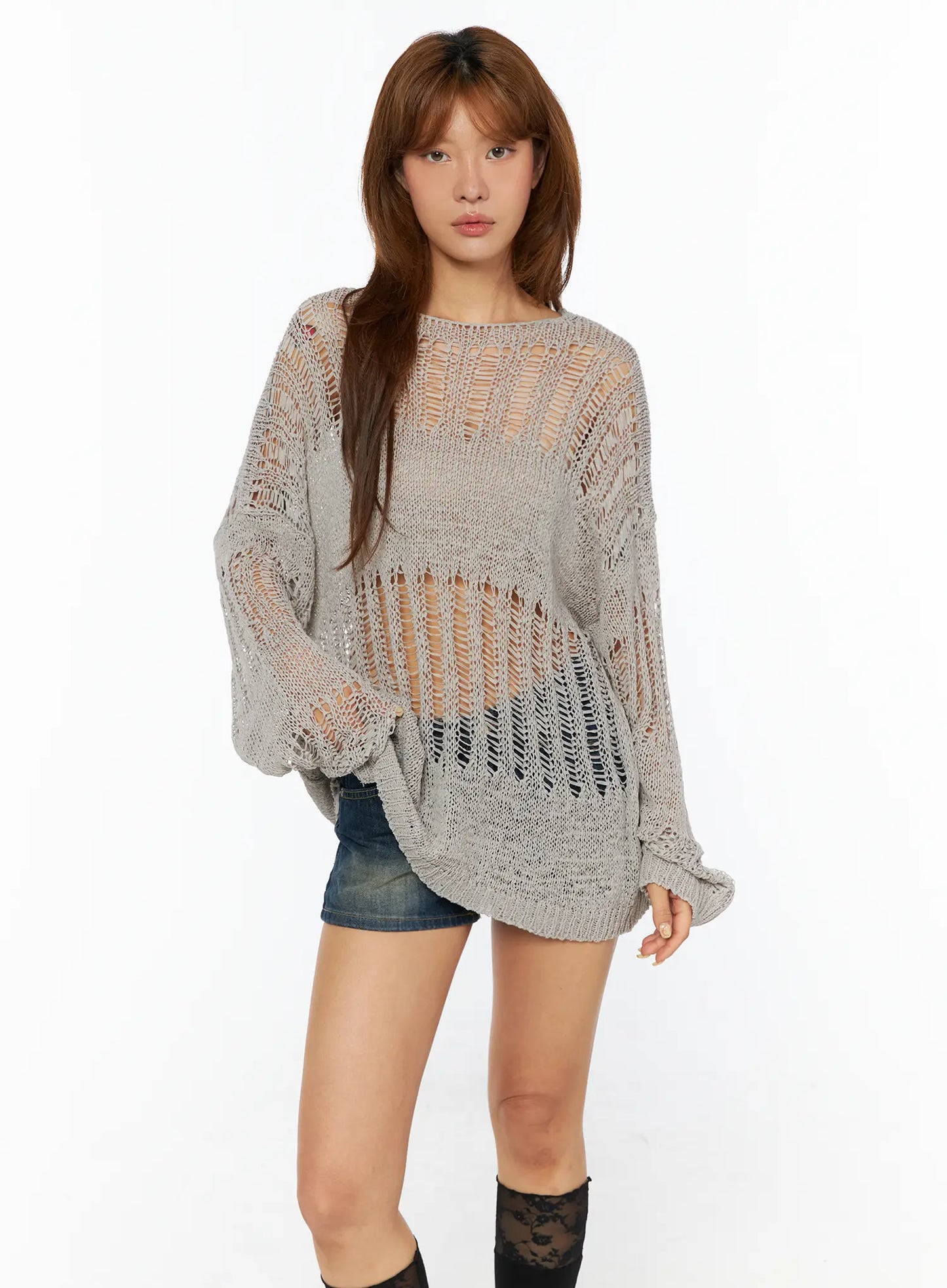 Casual Distressed Long Sleeve Sweater CU517