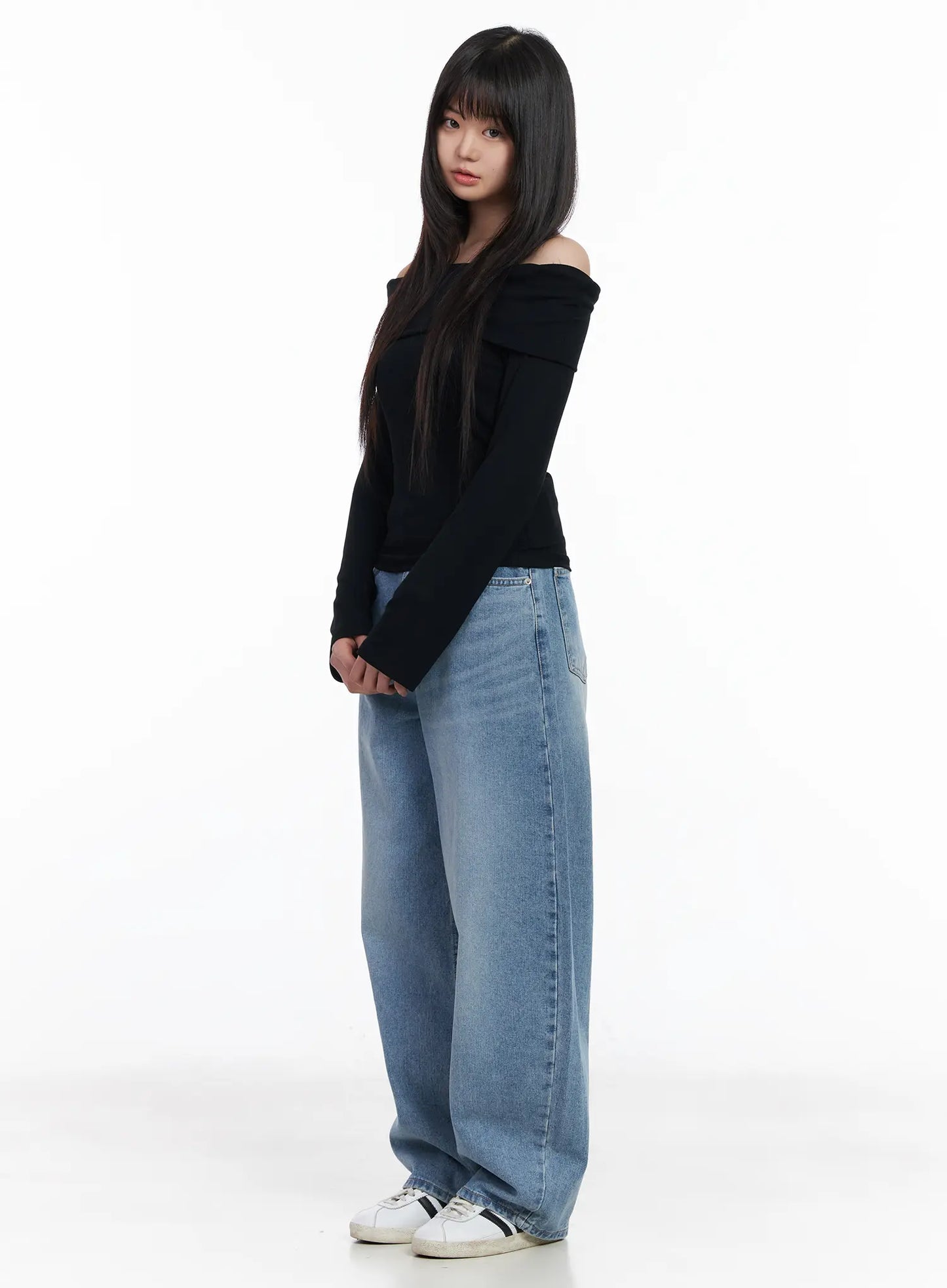 Basic Off-Shoulder Ribbed Long Sleeve Top CM512