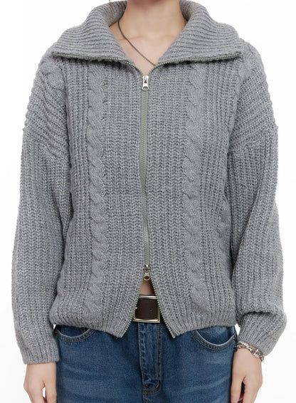 Cable Knit Zip-Up Sweater CG518