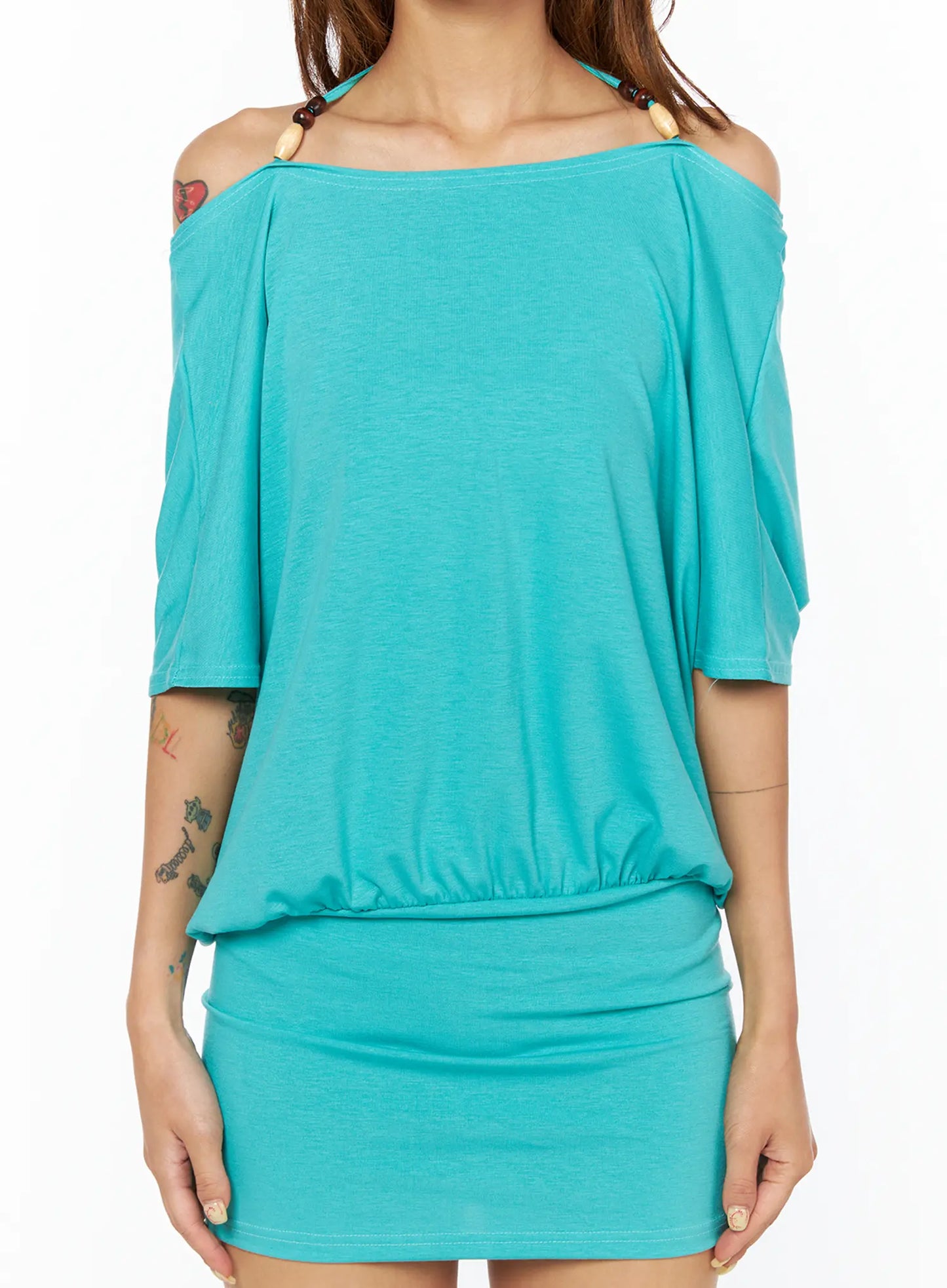 Beaded Halter Off-Shoulder Mini Dress CU518