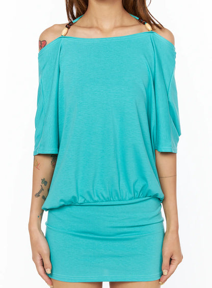 Beaded Halter Off-Shoulder Mini Dress CU518