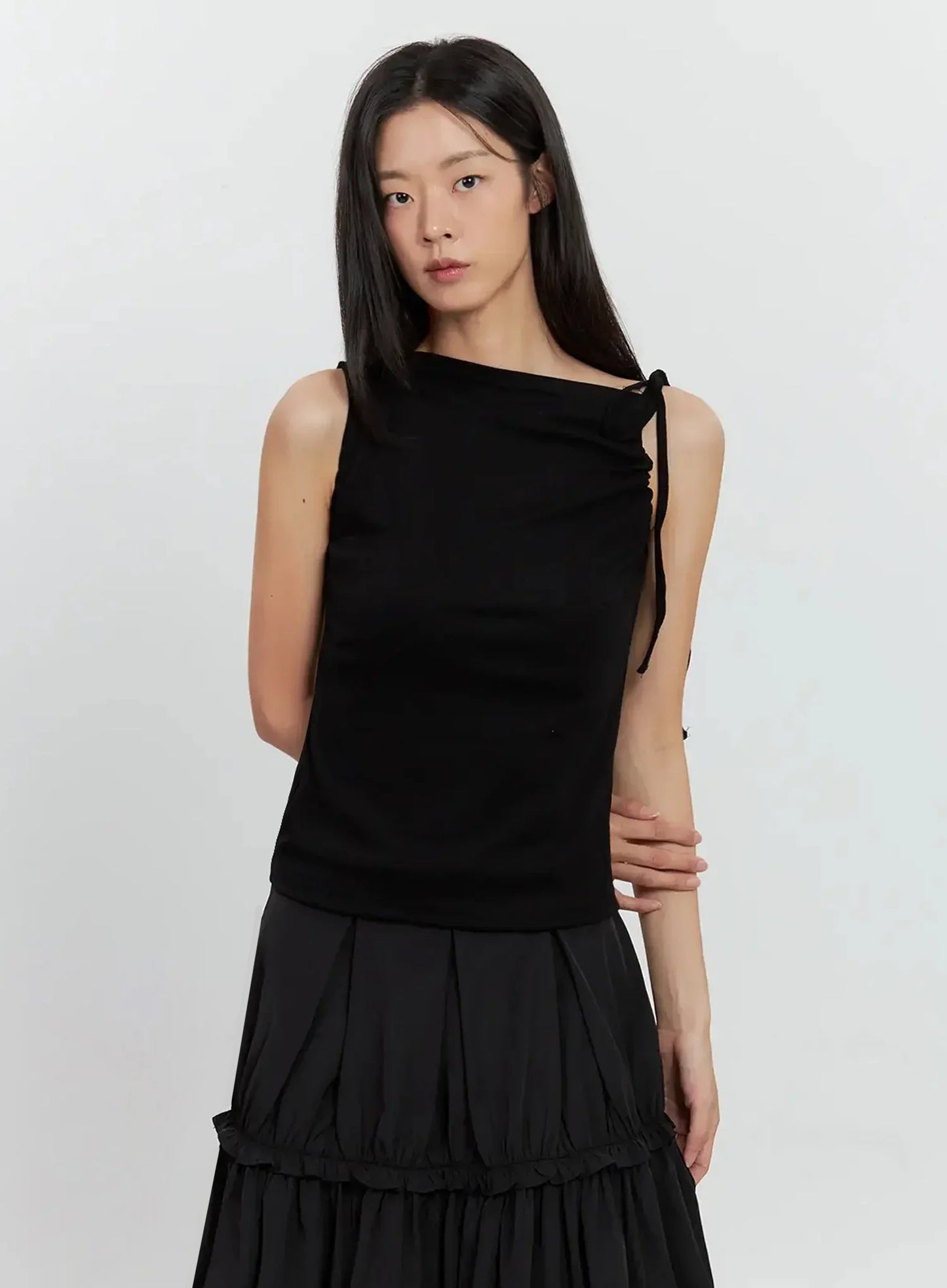 Asymmetric High Neck Tank Top IL528
