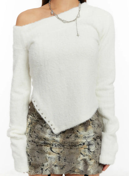 Asymmetric Fluffy Stud Sweater CD517
