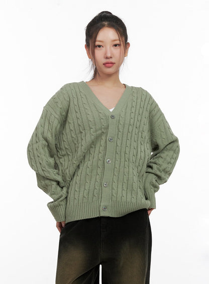 Cable Knit Relaxed Fit Cardigan C7102