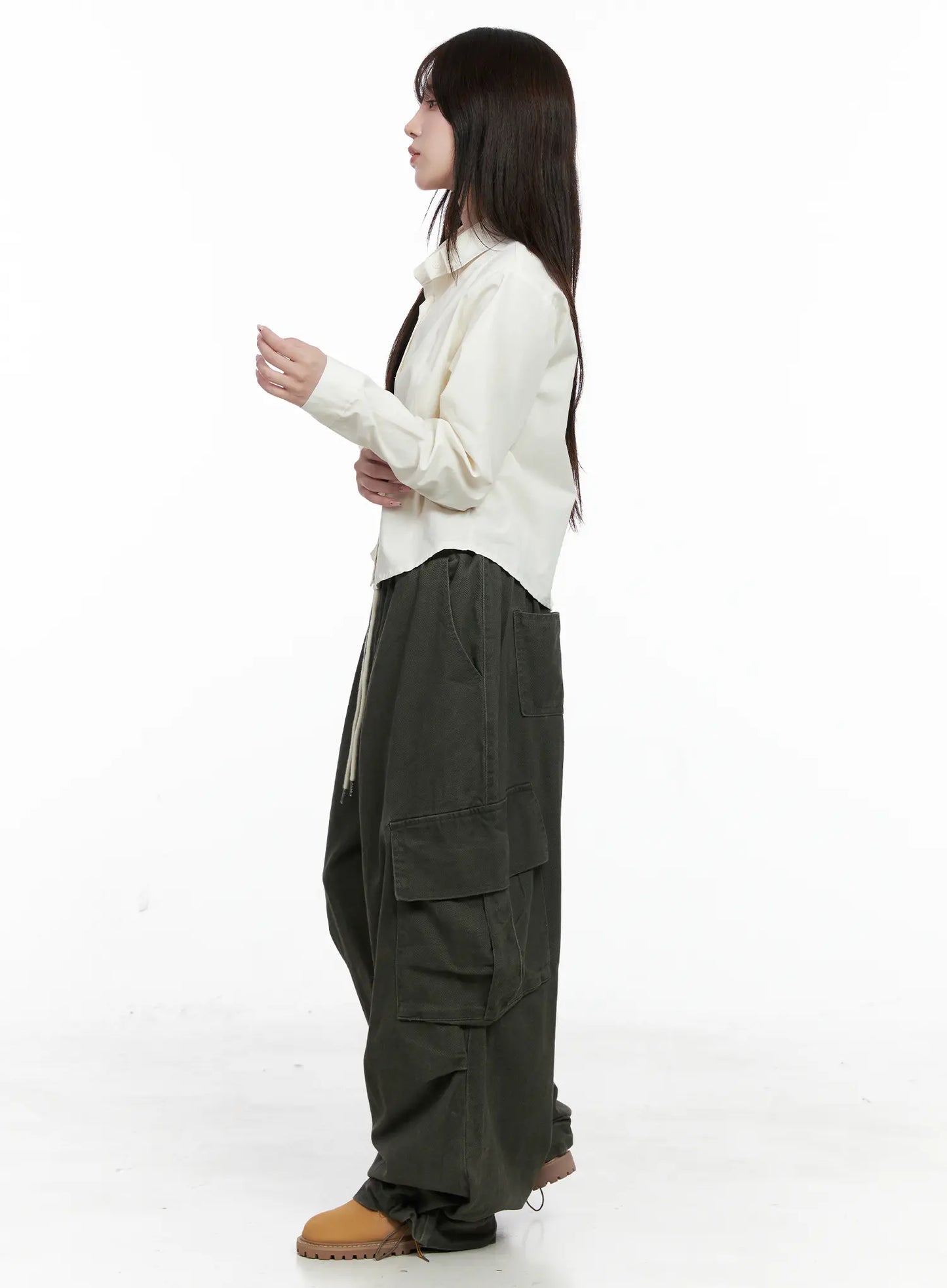 Button-Up Long Sleeve Crop Top CO520