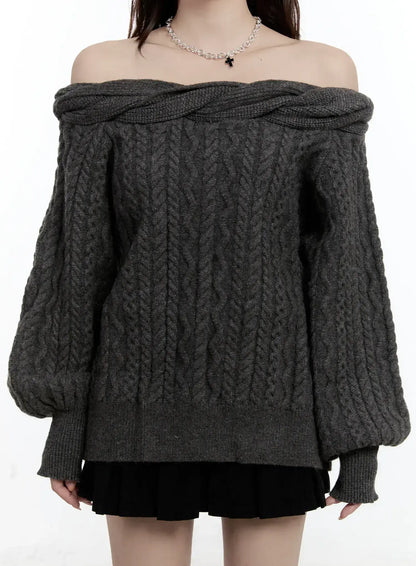 Cable Knit Off-Shoulder Sweater CN525
