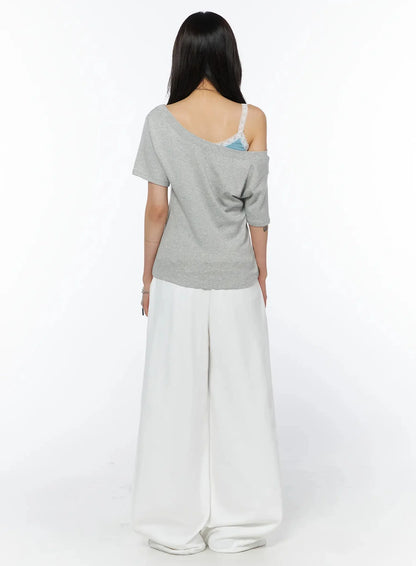 Casual One-Shoulder Oversized Tee IU508