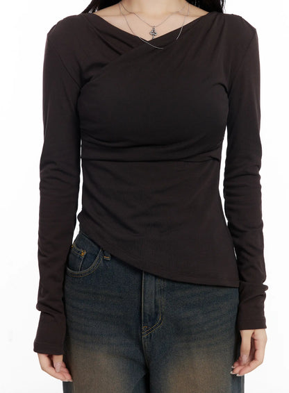 Asymmetric Ruched Long Sleeve Top CJ514