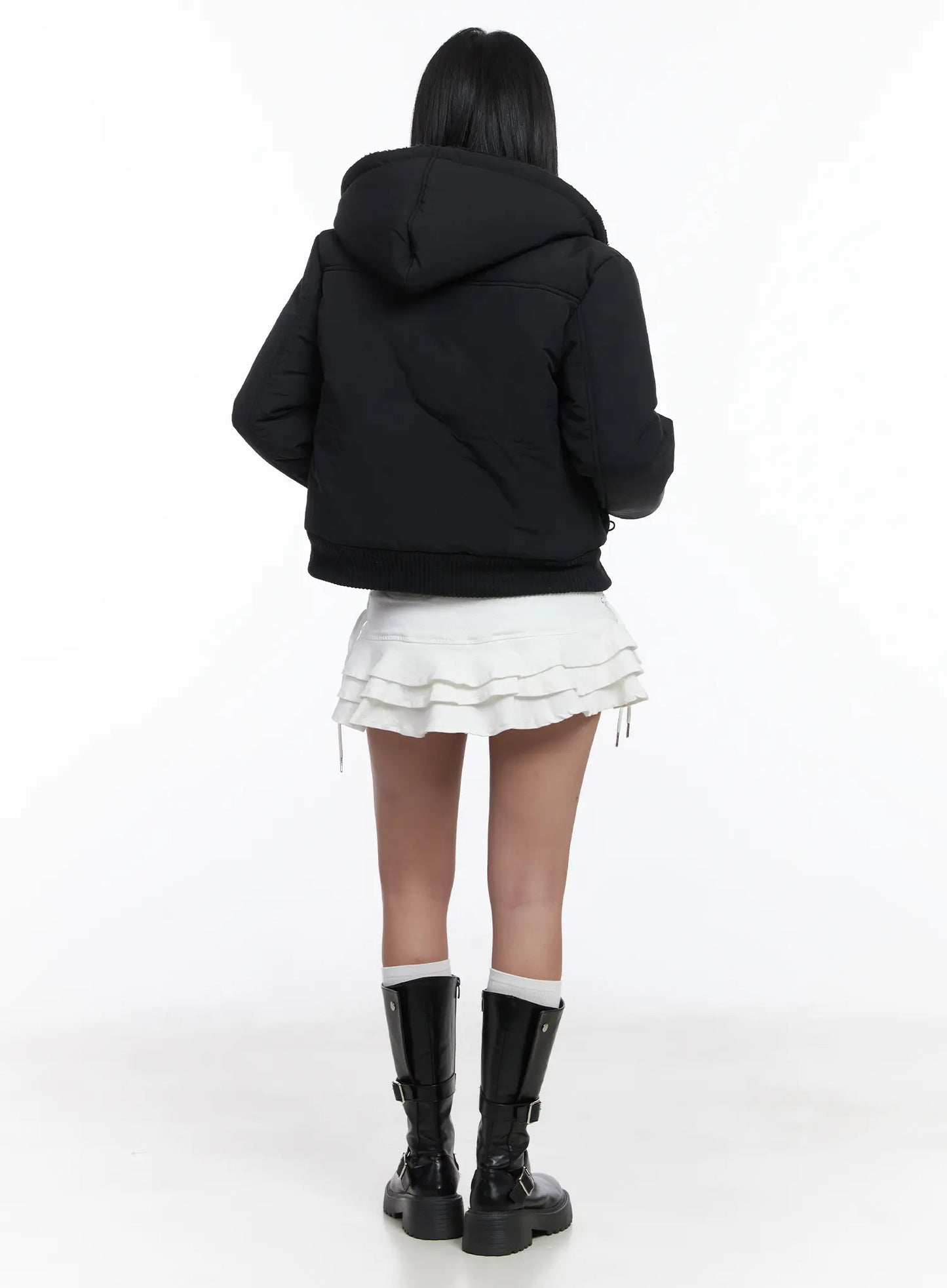 Button Faux Fur Crop Puffer Jacket CD529