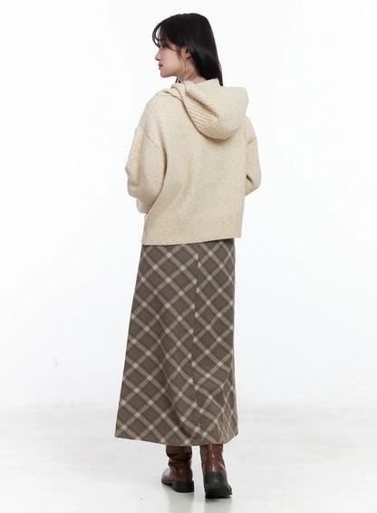 Buttoned Knit Hoodie IJ529