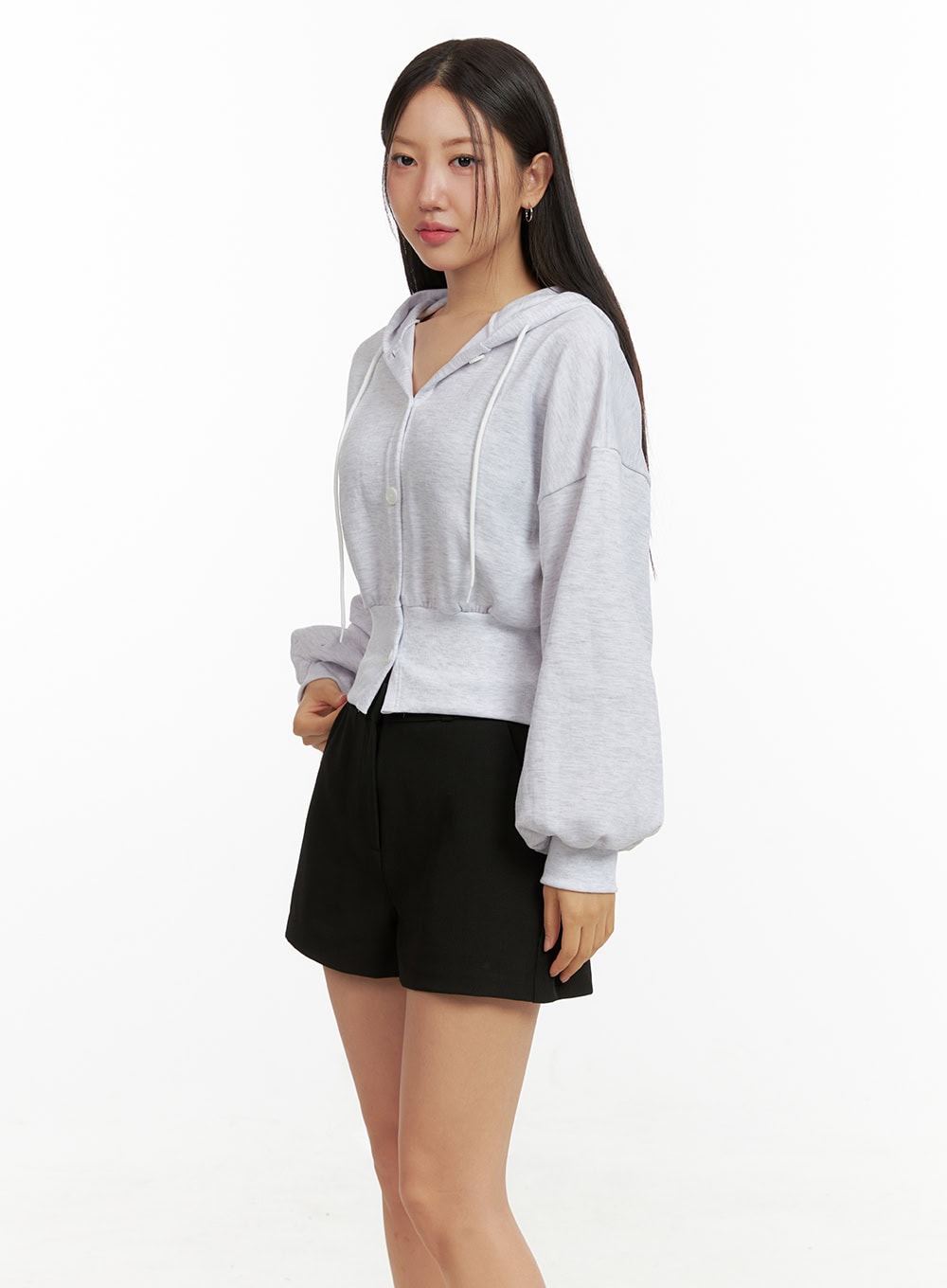 Buttoned Crop Sweat Hoodie OU411