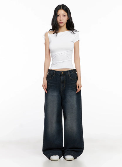 Asymmetric Strap Off-Shoulder Top IG508