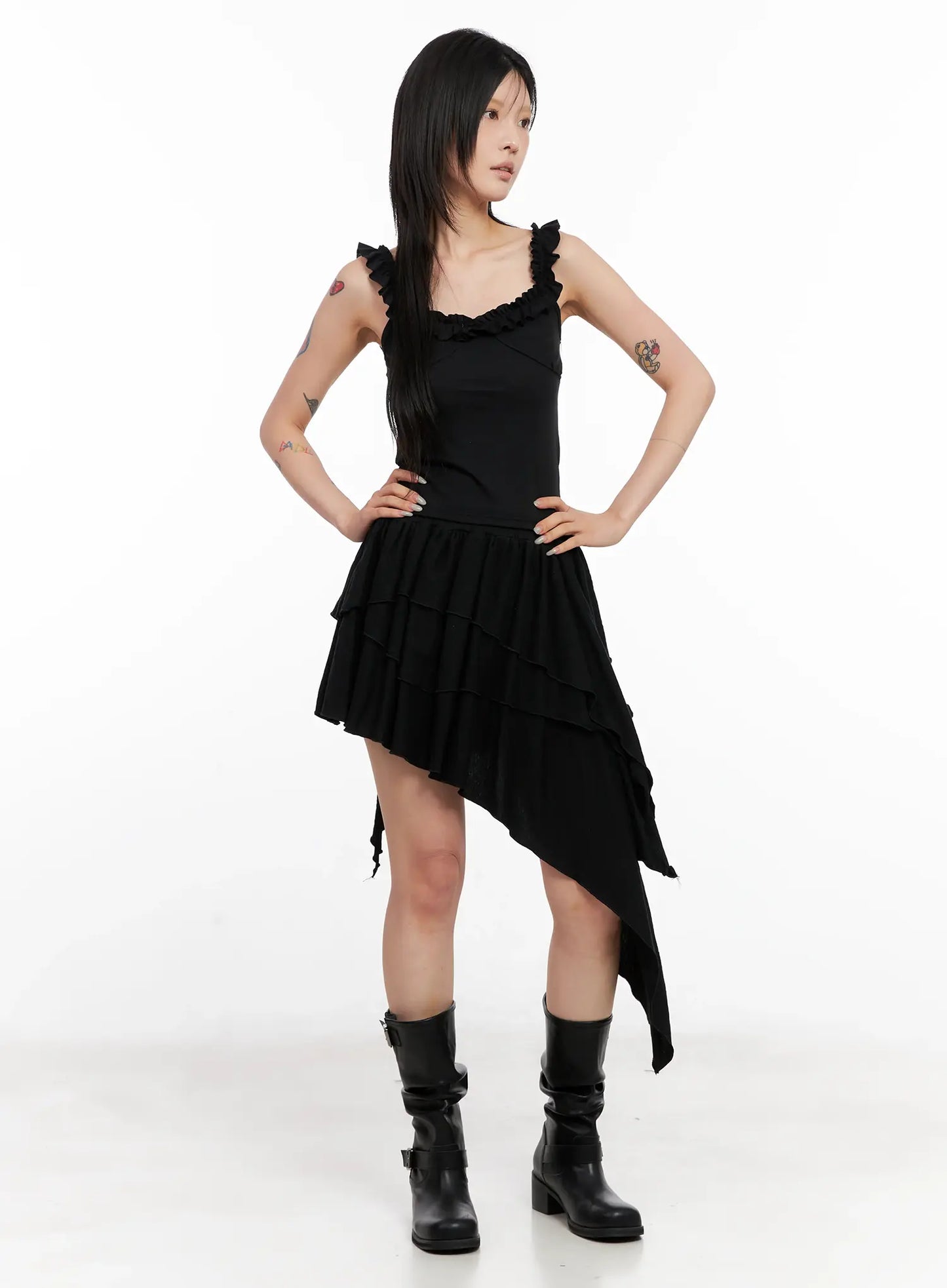 Asymmetric Ruffle Sleeveless Top CL528