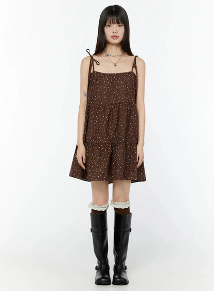 Brown Polka Dot Tiered Dress IU518