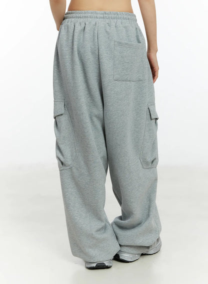 Button Wide Leg Cargo Sweatpants CF509
