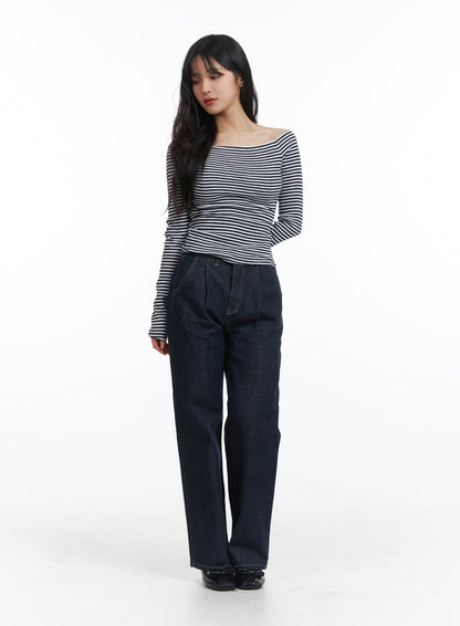 Boat Neck Stripe Tee OJ431