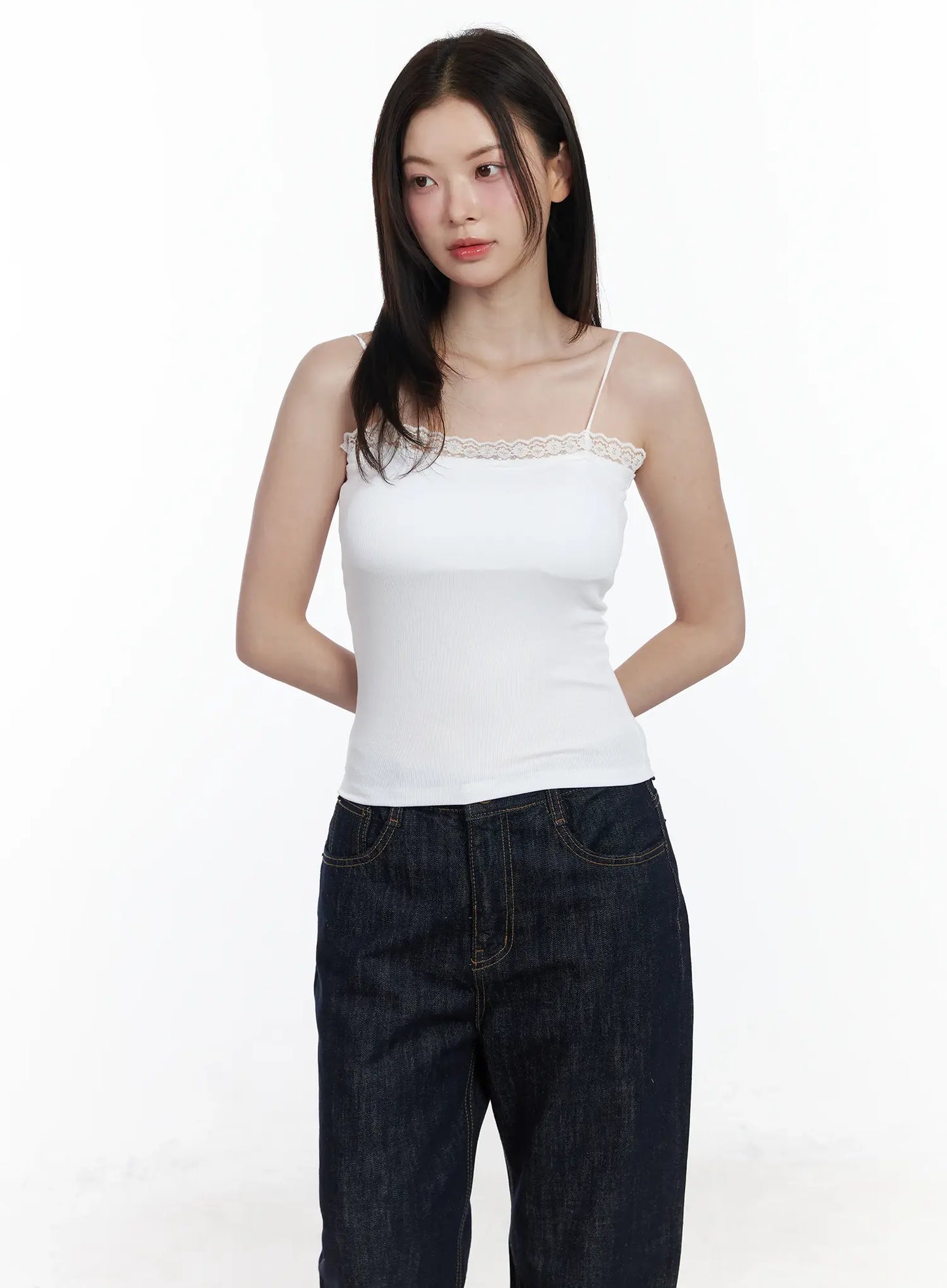 Basic Ribbed Lace Tank Top IF520