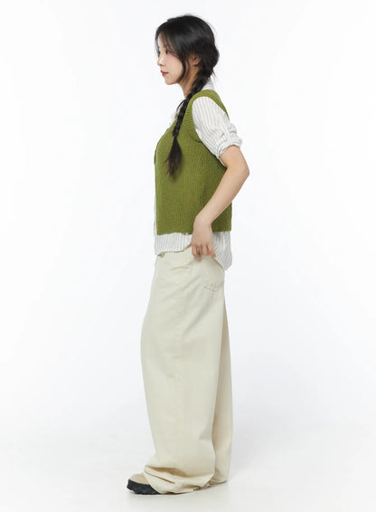 Button Knit Sleeveless Cardigan CY522