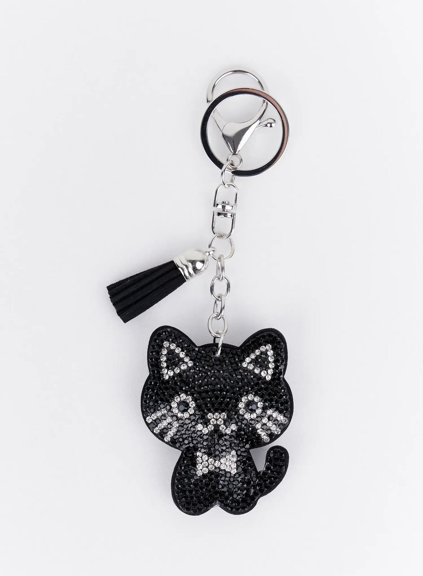 Black and White Rhinestone Ribbon Character Keychain IA524