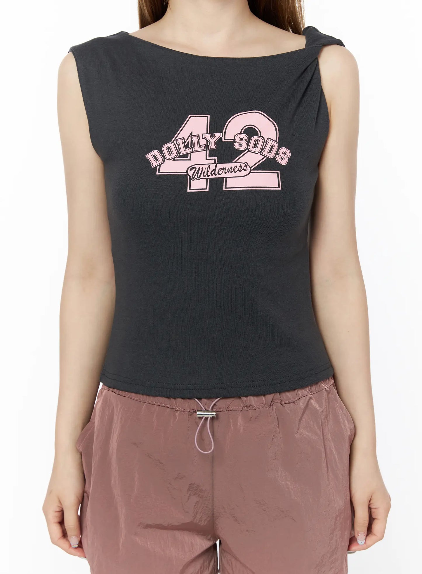 42 Graphic Twist-Shoulder Sleeveless Top CU511