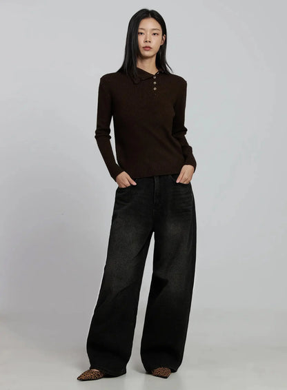 Button Detail High Neck Sweater IM520