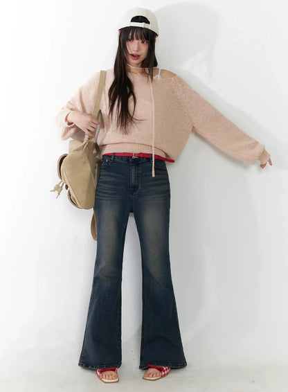 Chic Off-Shoulder Knit Sweater and Thin Scarf Set F517