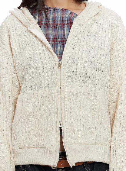 Cable Knit Zip-Up Hoodie IN503