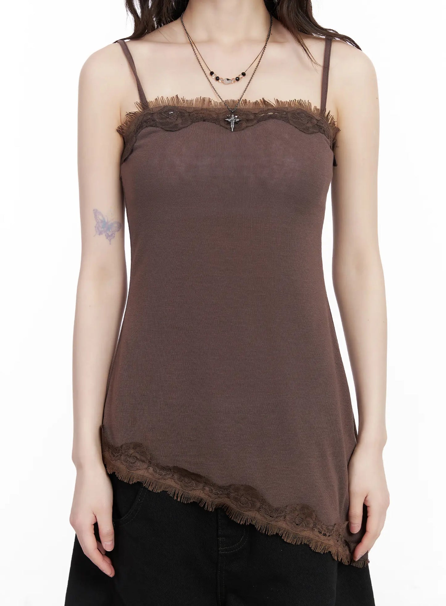 Asymmetric Lace Trim Cami Top CM526
