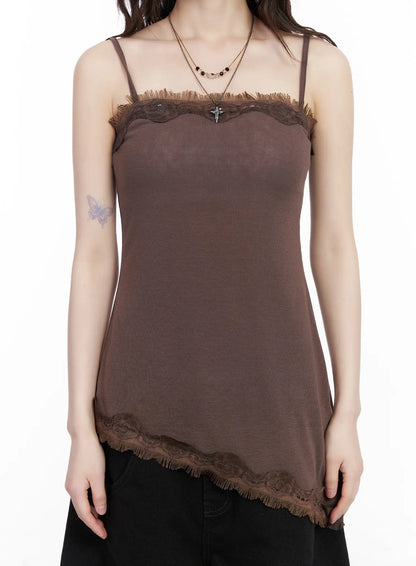 Asymmetric Lace Trim Cami Top CM526